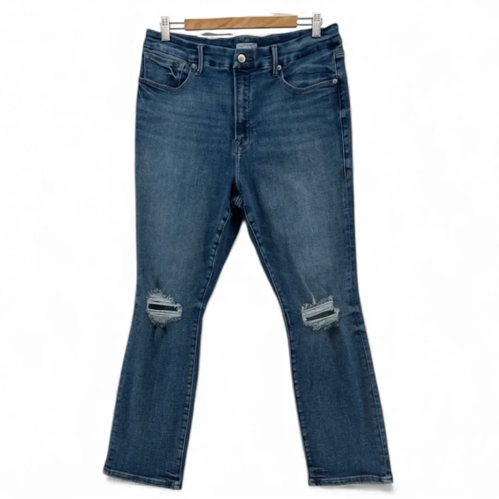 Good‎ American Good Legs Stovepipe Distressed Jeans GLC1380T BLUE673 Size 15